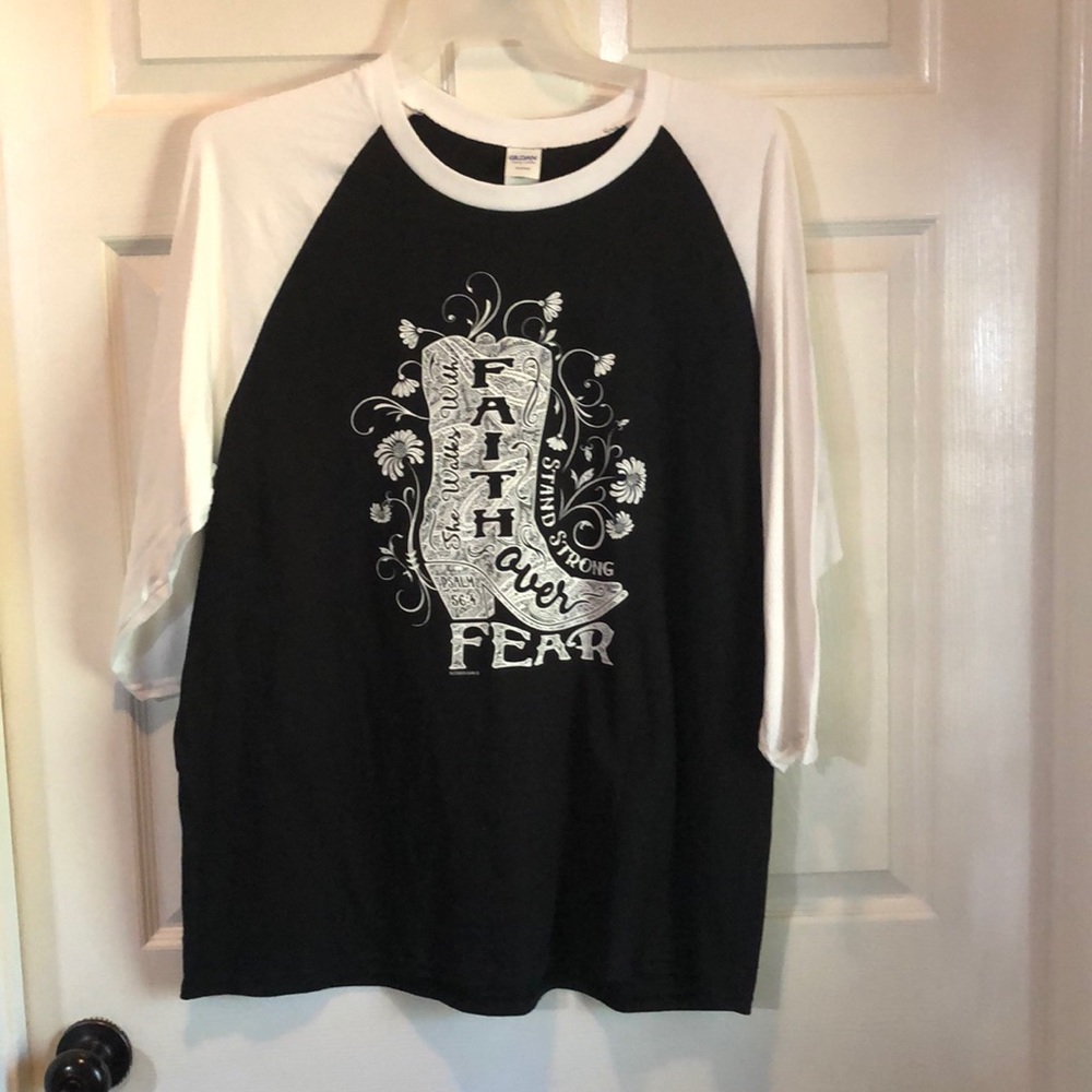 Black and white baseball style Tee
